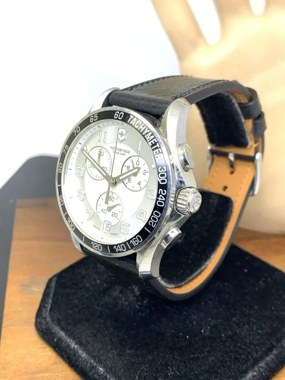Victorinox Swiss Army Men's Watch 241496 Silver Dial Quartz Leather Strap 40mm